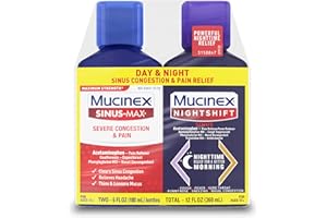 Mucinex Maximum Strength Sinus-Max Severe Congestion & Pain + Nightshift Sinus Liquid, Cold and Flu Medicine for Adults, Over-The-Counter Medication for Multi-Symptom Relief, 2x6 Fl Oz