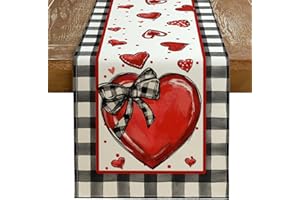 GEEORY Valentine's Day Table Runner 13 x 72 Inch, Red Hearts Polka Dots Decorative Farmhouse Table Decoration for Kitchen Dinning, Indoor Outdoor Dinner Party GT138-72