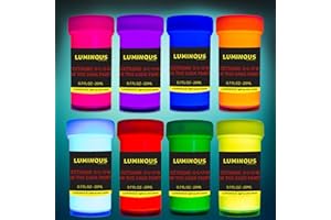 INDIVIDUALL Luminous Extreme Glow in The Dark Paint - Set of 8 x 20 ml / 0.7 fl oz pots - Self-Luminous Neon Paints High Pigmentation Long-Lasting Phosphorescent Paints Glowing Neon Paint, Easter Egg Painting Decoration