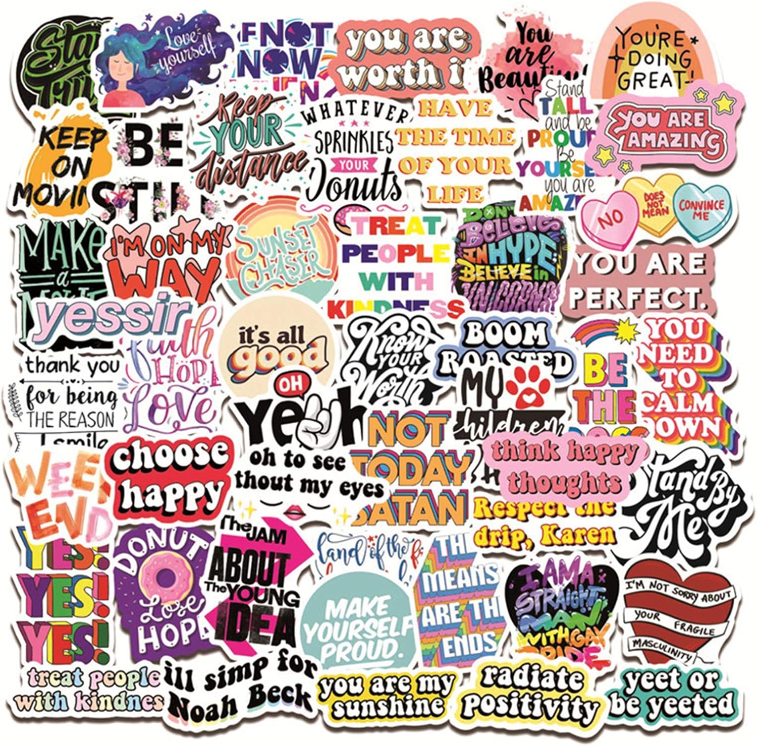 Inspiring Words Stickers Artistic VSCO Phrase Stickers 50pcs Boy and Girl Sticker Laptop Bedroom Wardrobe Car Skateboard Motorcycle Bicycle Mobile Phone Luggage Guitar DIY Decal (Word C)