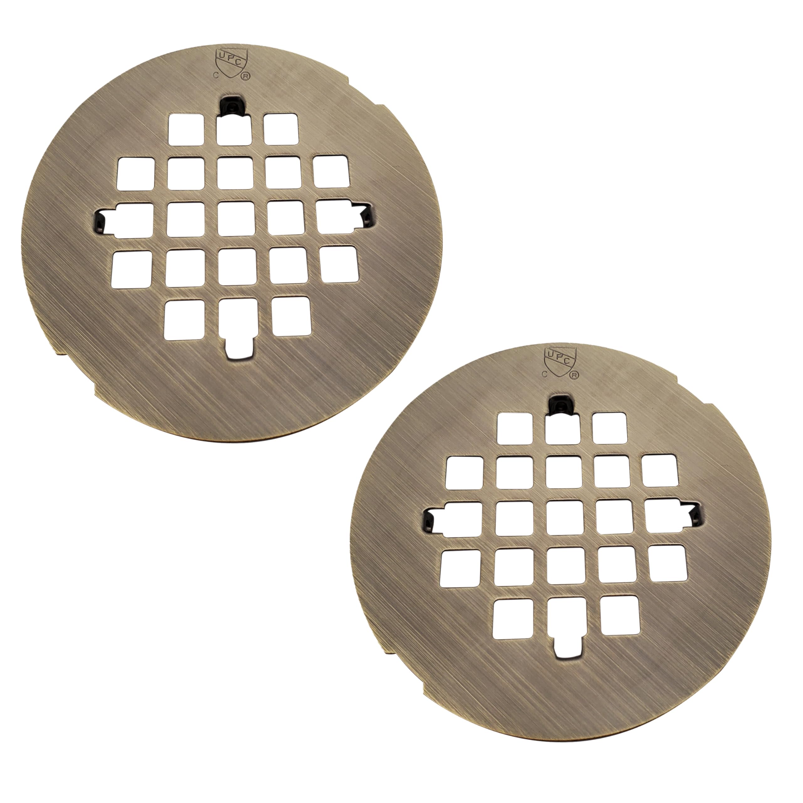 Westbrass D319-2-06 4-1/4" OD Casper Style Brass Snap-in Shower Strainer Grid Drain Cover, Antique Brass (2-Pack) Image Westbrass D319-2-06 4-1/4" OD Casper Style Brass Snap-in Shower Strainer Grid Drain Cover, Antique Brass (2-Pack) Image