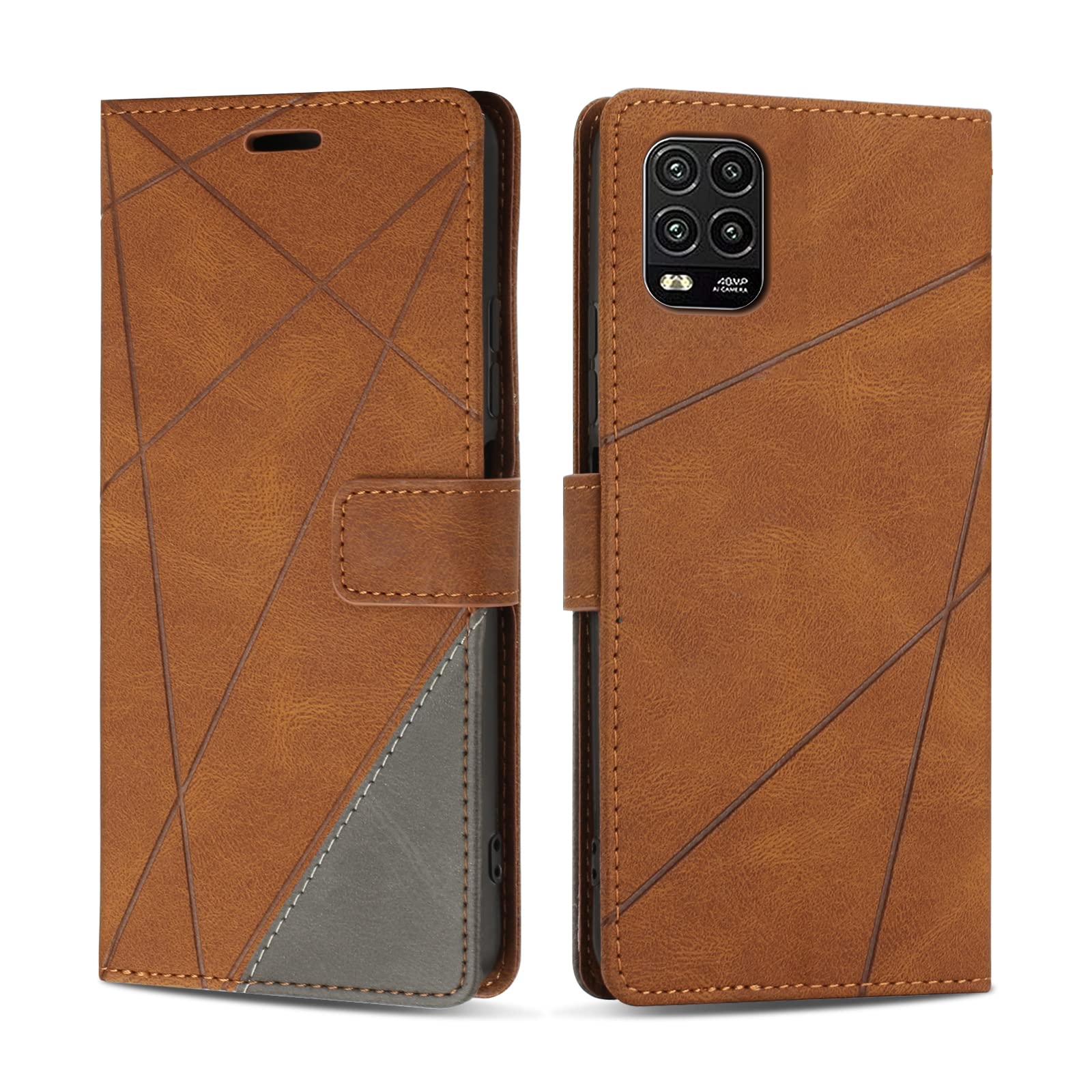 SONWO Case for Xiaomi 10 Lite 5G, Premium PU Leather Flip Wallet Case Magnetic Closure Cover Case Card Slots kickstand Phone Case for Xiaomi 10 Lite 5G, Brown — image 1