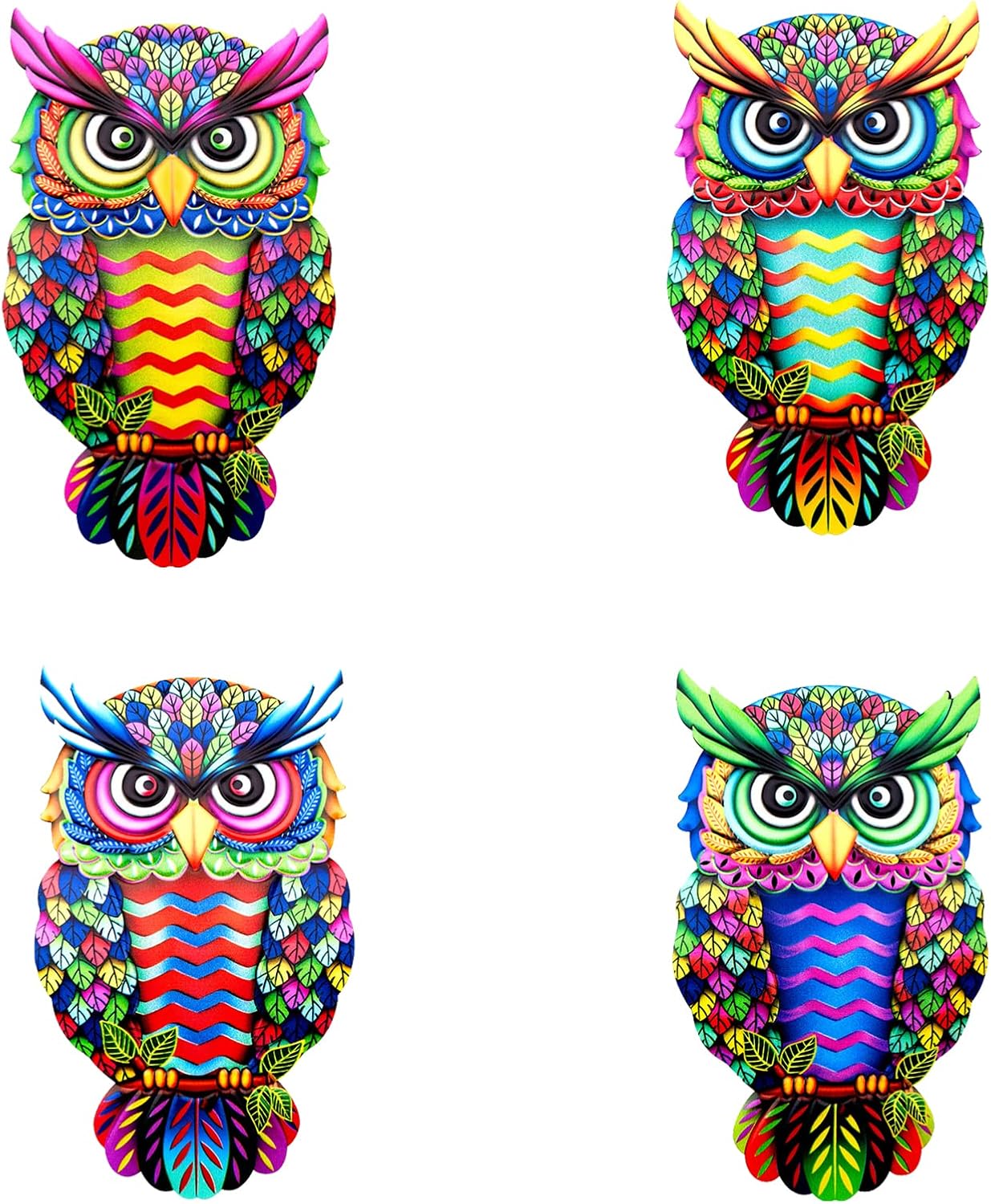 Plaques & Wall Art - Wetufin - 4pcs Garden Wall Art Decor Set - 4 Metal Owls Wall Decor Outdoor Hanging Multicolored Handmade Outdoor Decor, Exquisite Craftsmanship, Weather-resistant