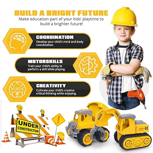 Construction Trucks Take Apart Toys for Kids Age 3-5 Toddlers Set
