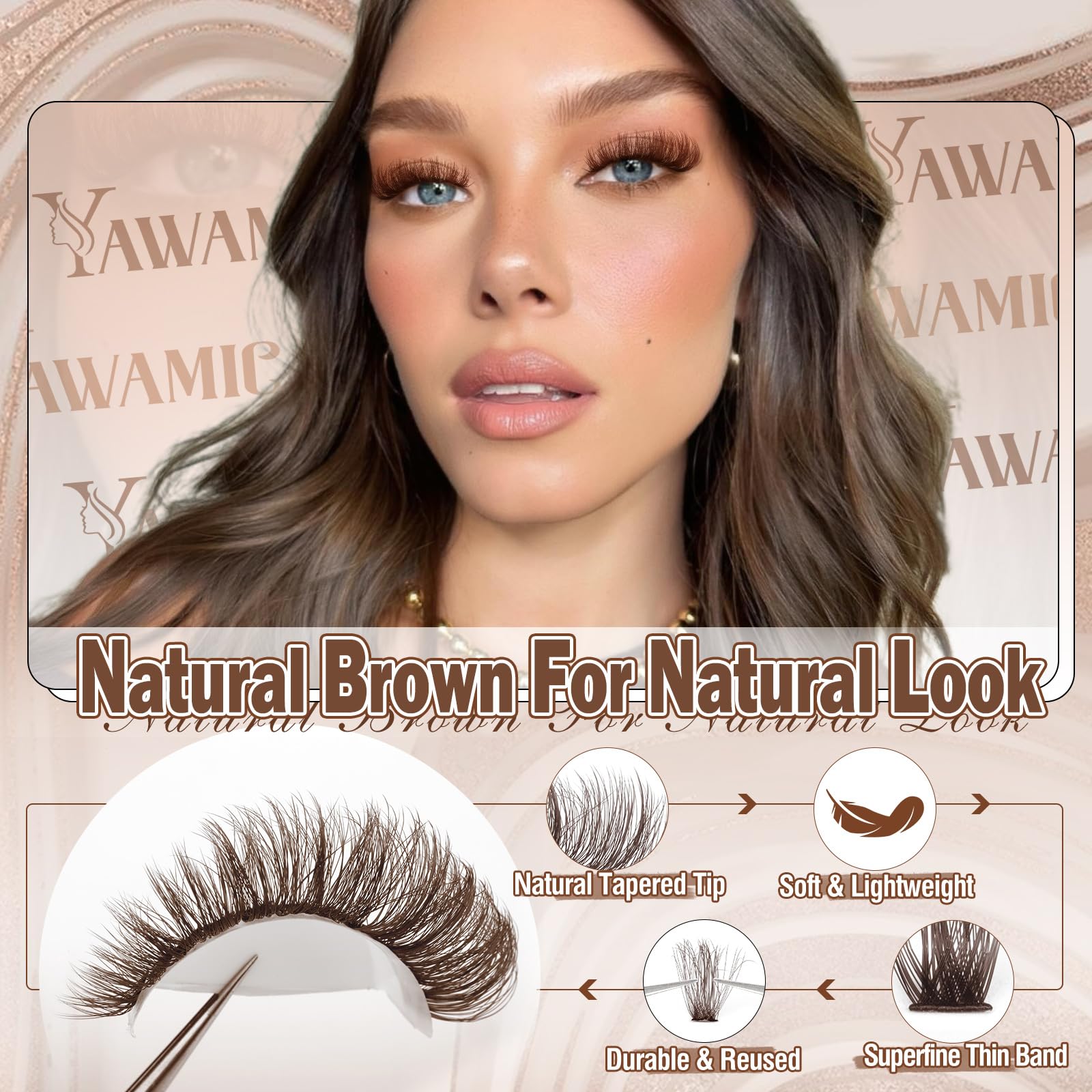 Yawamica Brown Lash Clusters Fluffier Eyelash Extension 10-16mm Individual Lashes D Curly Eyelash Clusters 40D+50D+70D Volume 300pcs Cluster Lashes Pestañas Pelo a Pelo DIY Lash Extension at Home
