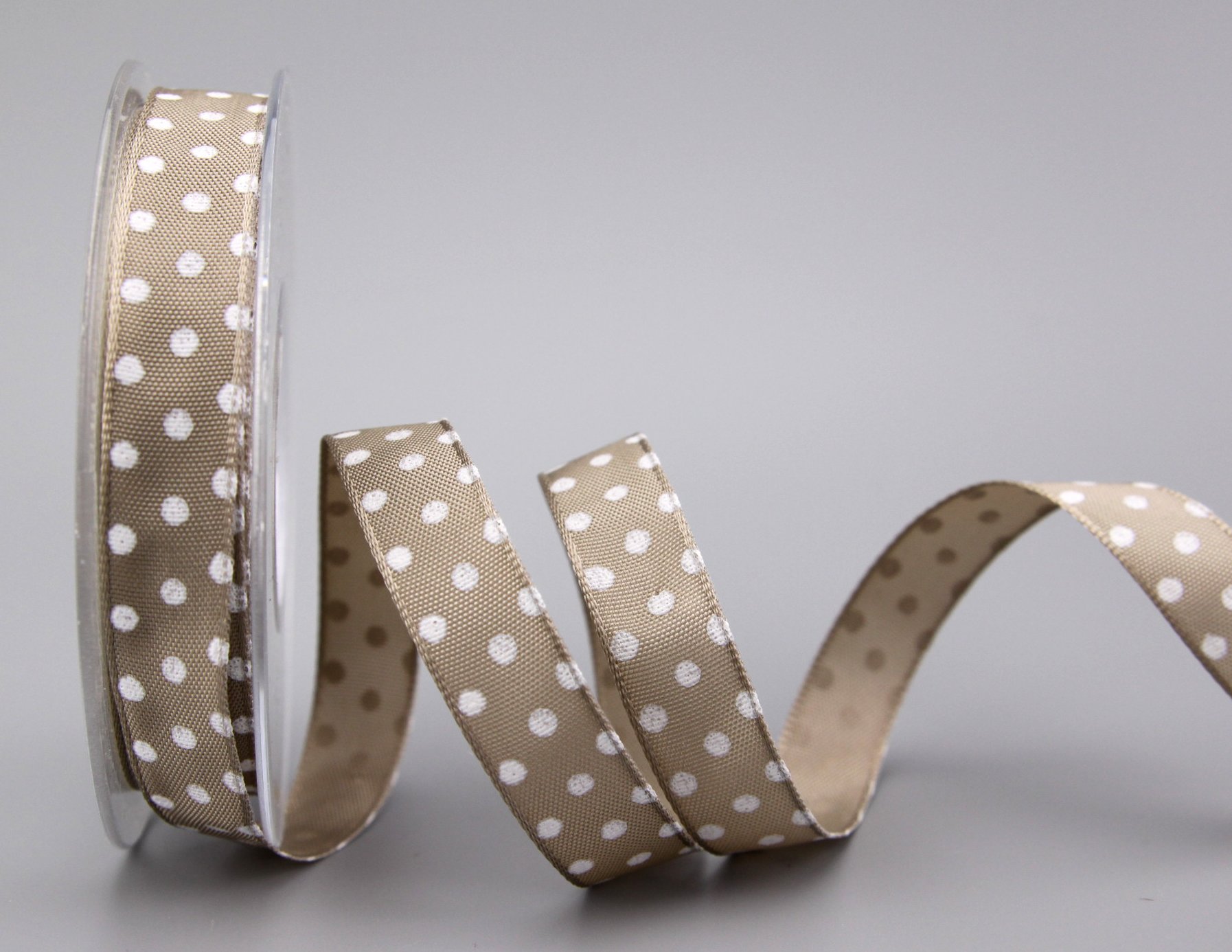 FINEMARK Decorative Ribbon Dots Taupe/White 20 m x 15 mm Gift Ribbon Fabric Ribbon with Wire Taffeta Ribbon Polka Dot Happy Easter Birthday Wire Edge Ribbon Children's Ribbon
