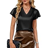 Blooming Jelly Women's Ruffle Sleeve V Neck Pleated Blouse