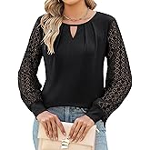 Anytree Womens Long Sleeve Shirts V-Neck Lace Tops Business Casual Blouses Tee Trendy 2024 Fall Fashion Shirt