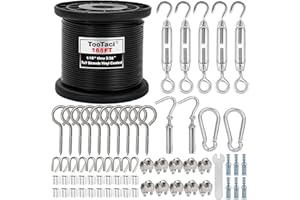 TooTaci 1/16 Wire Rope Kit, 165ft Black Vinyl Coated Aircraft Cable, 7x7 Strand Stainless Steel Cable with Turnbuckle Wire Te