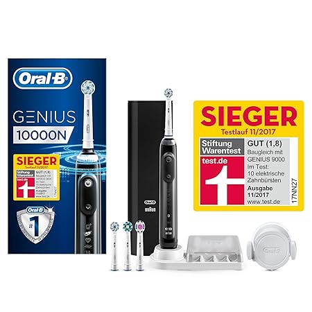 Oral-B Genius 10000N Elektrische Zahnbürste mit Zahnfleischschutz-Assistent und Premium Lade-Reise-Etui, schwarz