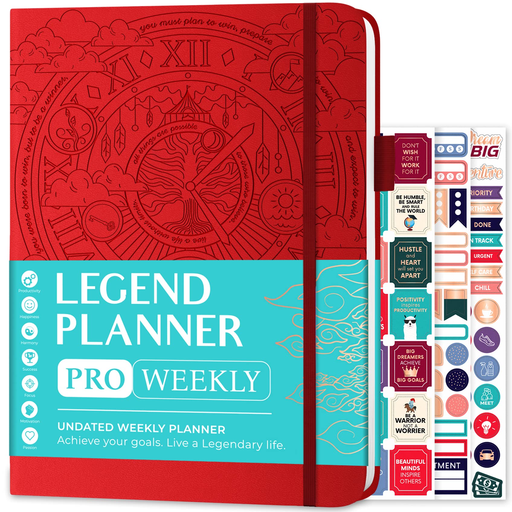 Legend Planner PRO – Undated Weekly & Monthly Life Planner for Goals & Productivity. Time Management Organizer Notebook, 18x25.5cm (Red)