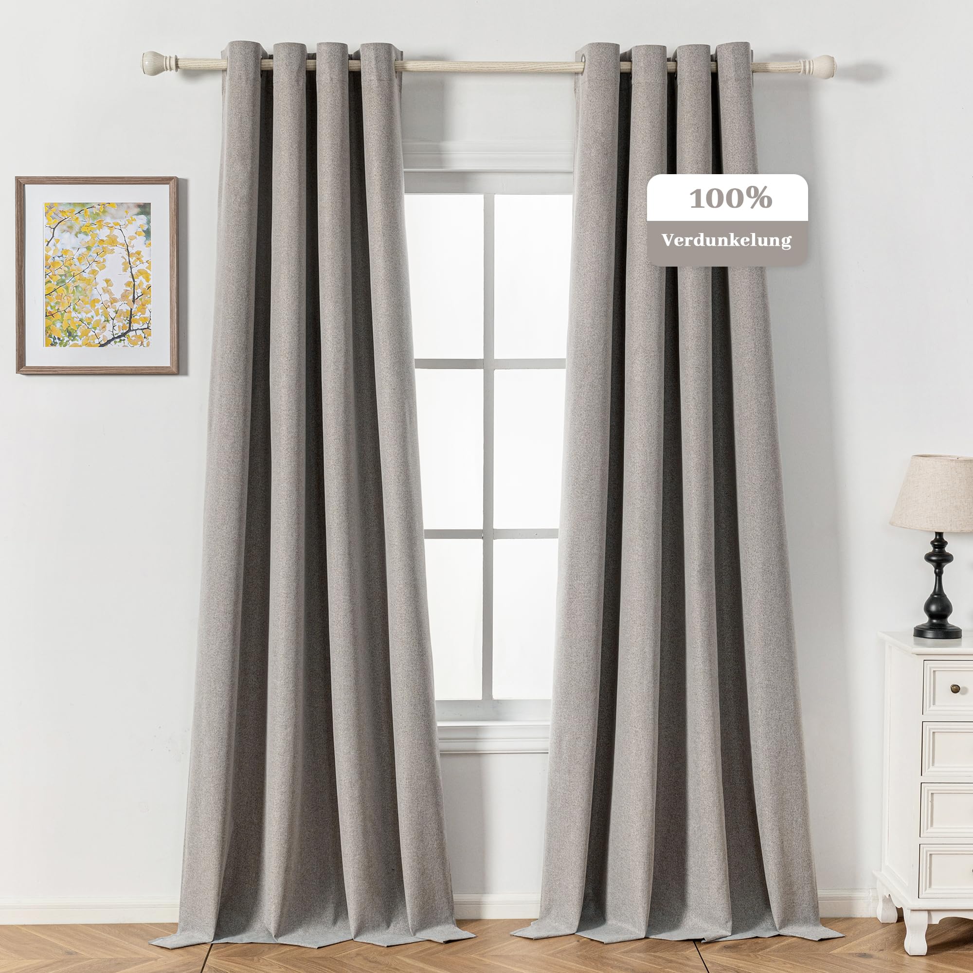 MYSKY HOME Curtain Linen Look Opaque Curtains with Eyelets Living Room Blackout Curtain Thermal Curtains Heat Protection Heat Insulating Linen Set of 2 H 260 x W 140 cm