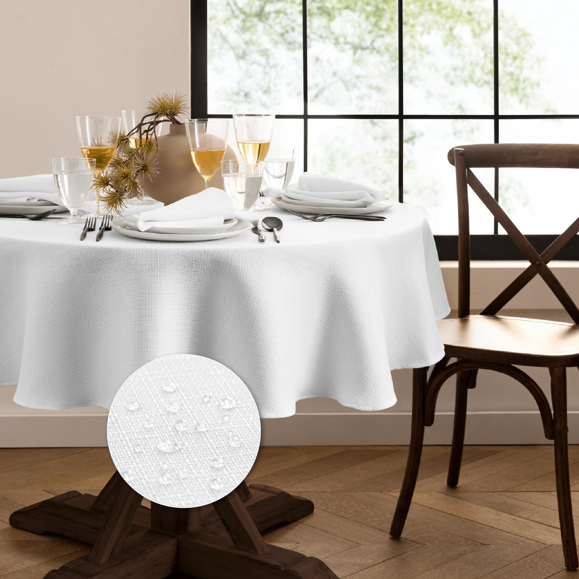 Photo 1 of Elrene Home Fashions Laurel Solid Texture Water and Stain Resistant Tablecloth, 60"X84" Oval, White
