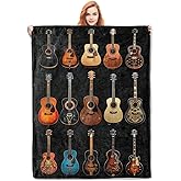 Vintage Guitar Collection Throw Blanket - Soft and Cozy Fleece Blanket with Colorful Acoustic Guitar Design - Perfect for Music Lovers, Couch, Bed, or Outdoor Use - 50x60 Inches