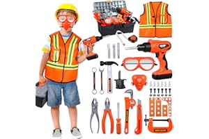 iBaseToy Kids Tool Set - 45 PCS Toddler Tool Set with Tool Box & Electronic Toy Drill, Pretend Play Kids Construction Toy Set, Toy Tools for Kids Ages 3, 4, 5, 6, 7 Years Old, Boy Toys