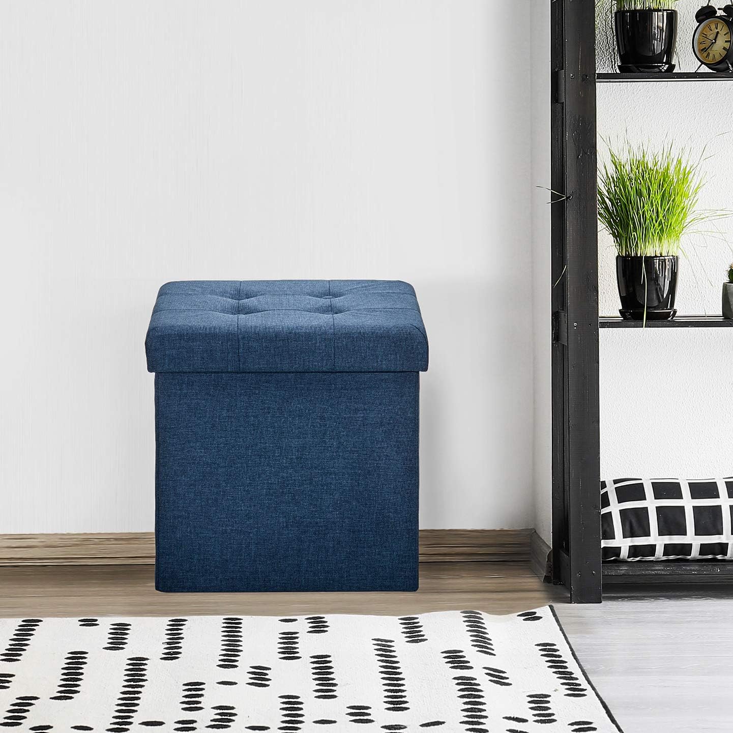 Seville Classics Foldable Tufted Storage Ottoman, Midnight Blue: Amazon