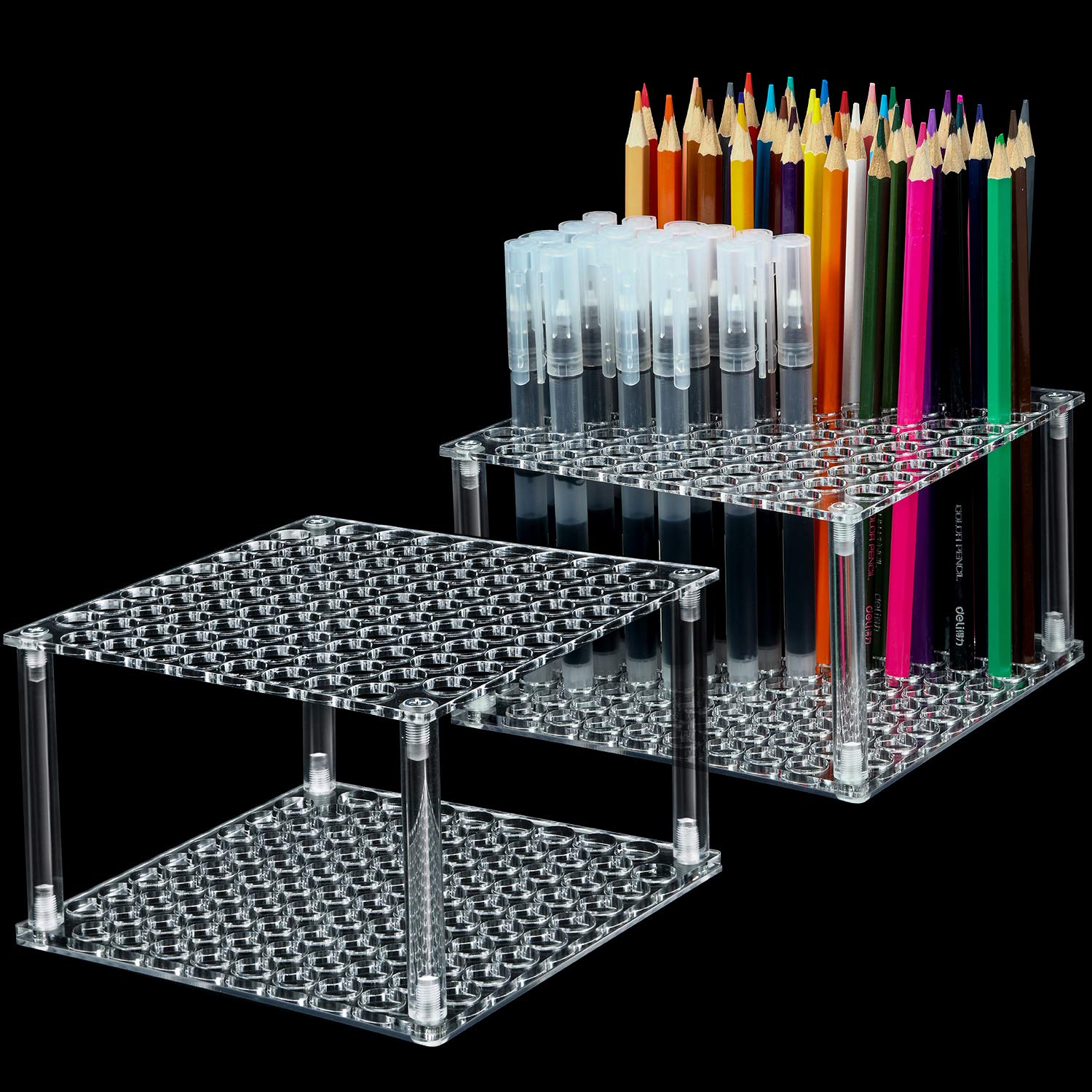 Outus 96 Hole Pencil Brush Holder Acrylic Pen Holder Desk Stand Organizer for Pencils Paint Brushes Markers Display and Home Storage (2 Pieces)