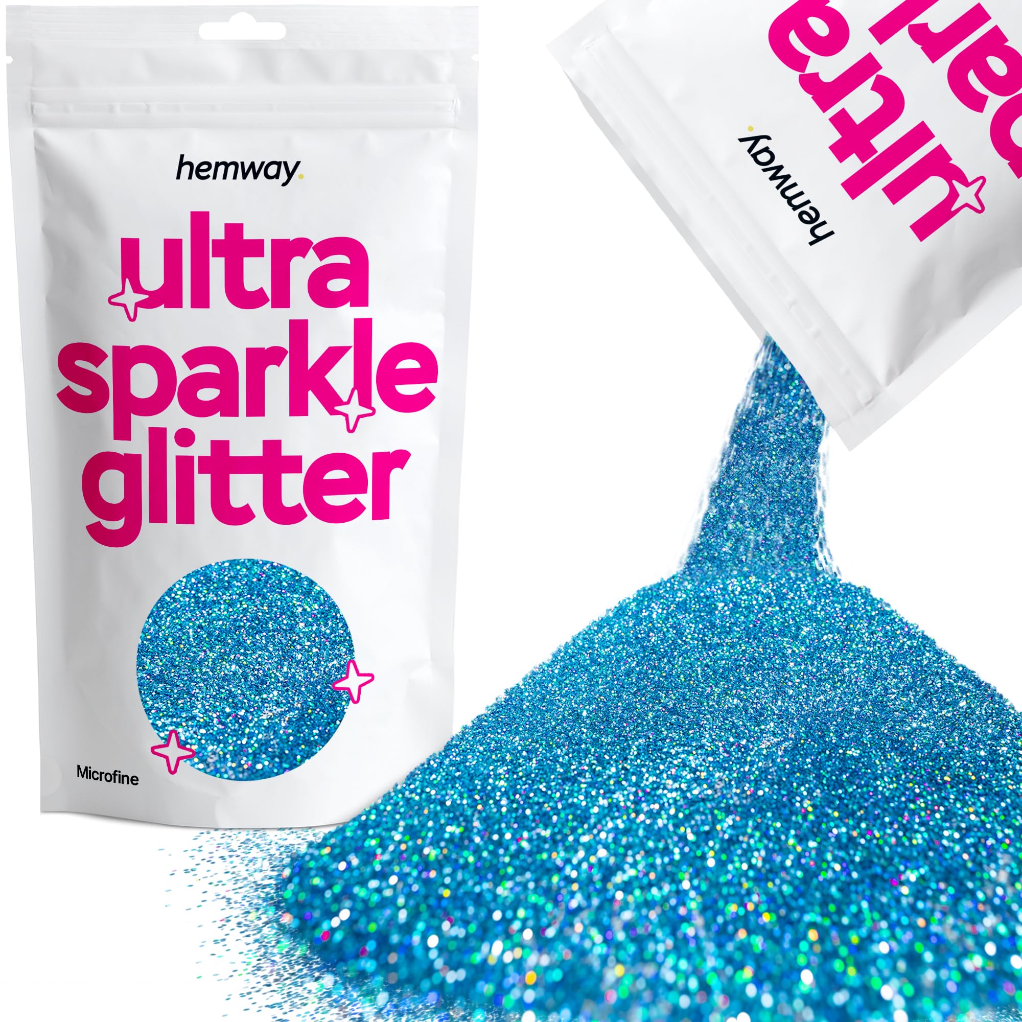 Hemway Ultra Sparkle Glitter Ocean Blue Holographic 100g Microfine | Glitter for Arts & Craft, Makeup, Nail Art, Crafting, Card Making, Sparkle Decoration