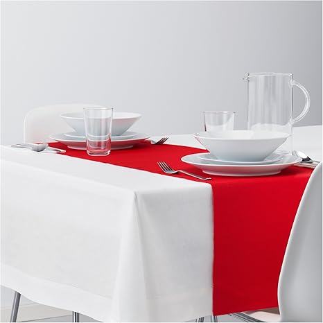 Amazon Ikeaクリスマステーブルトップ装飾 ホワイトダイニングテーブルクロスと赤のテーブルランナーセットxmas For Breakfast Brunchランチディナーパーティー テーブルランナー オンライン通販
