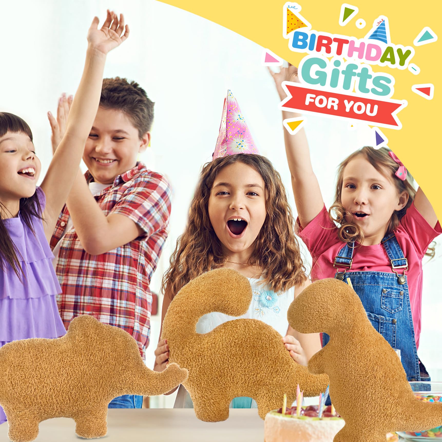 Aiideals Dino Nugget Pillow for Birthday Gifts, Chicken Dino Nuggets Plush Pillow Funny Gifts for Boys Girls, Funny Stuffed Animal Dino Pillow Cute Dinosaur Plush for Kids and Teens(Small, Tyran Rex)