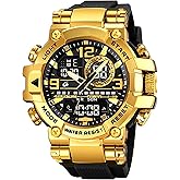 MASTOP Men's Tactical Military Watches for Men Sports Outdoor Watch 55mm Large Face 50M Waterproof Date Multi Function LED Alarm Rugged Wristwatch for Training Hiking Adventure