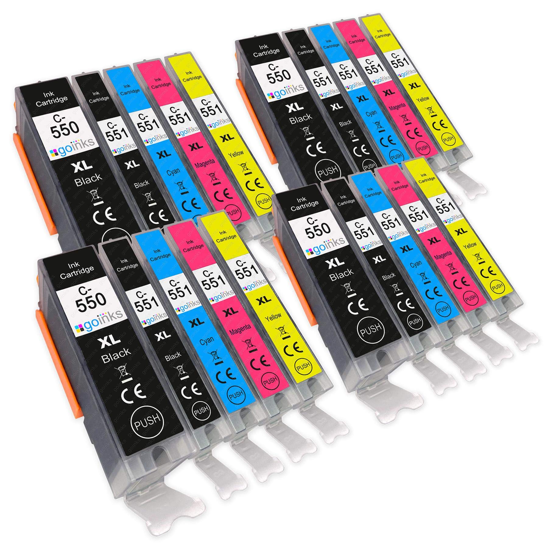 4 Go Inks Set of 5 Ink Cartridges to repalce Canon PGI-550 & CLI-551 Compatible / non-OEM for PIXMA Printers (20 Pack), Black, Cyan, Magenta, Yellow, High Capacity (XL)