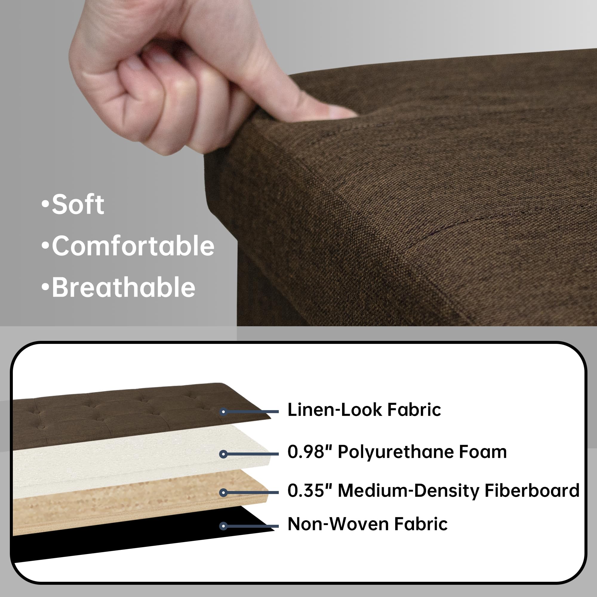 GLAXYFUR 43 Inches Folding Storage Ottoman Bench, Storage Chest, Footrest for Entryway, Living Room, Holds up to 660 lb, Brown - Image 5