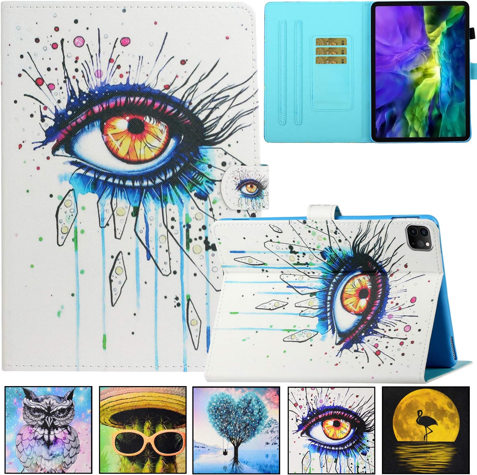 Artyond iPad Pro 11 inch 2020 Case, PU Leather Card Slots Case with Auto Sleep/Wake Folio Multi-Angle Stand Smart Protective Slim Case for New iPad Pro 11 2nd Generation 2020 (Big Eyes)