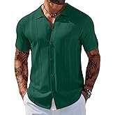 COOFANDY Men's Knit Shirts Short Sleeve Button Down Polo Shirt Vintage Casual Beach Shirt Summer Tops