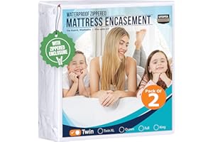Utopia Bedding Waterproof Mattress Protector Twin Size (Pack of 2), Zippered Mattress Encasement Bed Bug and Dust Mite Proof, Absorbent Six-Sided Mattress Cover