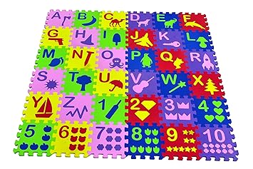 Kirat Toys Multi-Functional Kids Puzzle Mats English Alphabets A to Z and Numbers 1 to 10 (36 Tiles, Multicolour)