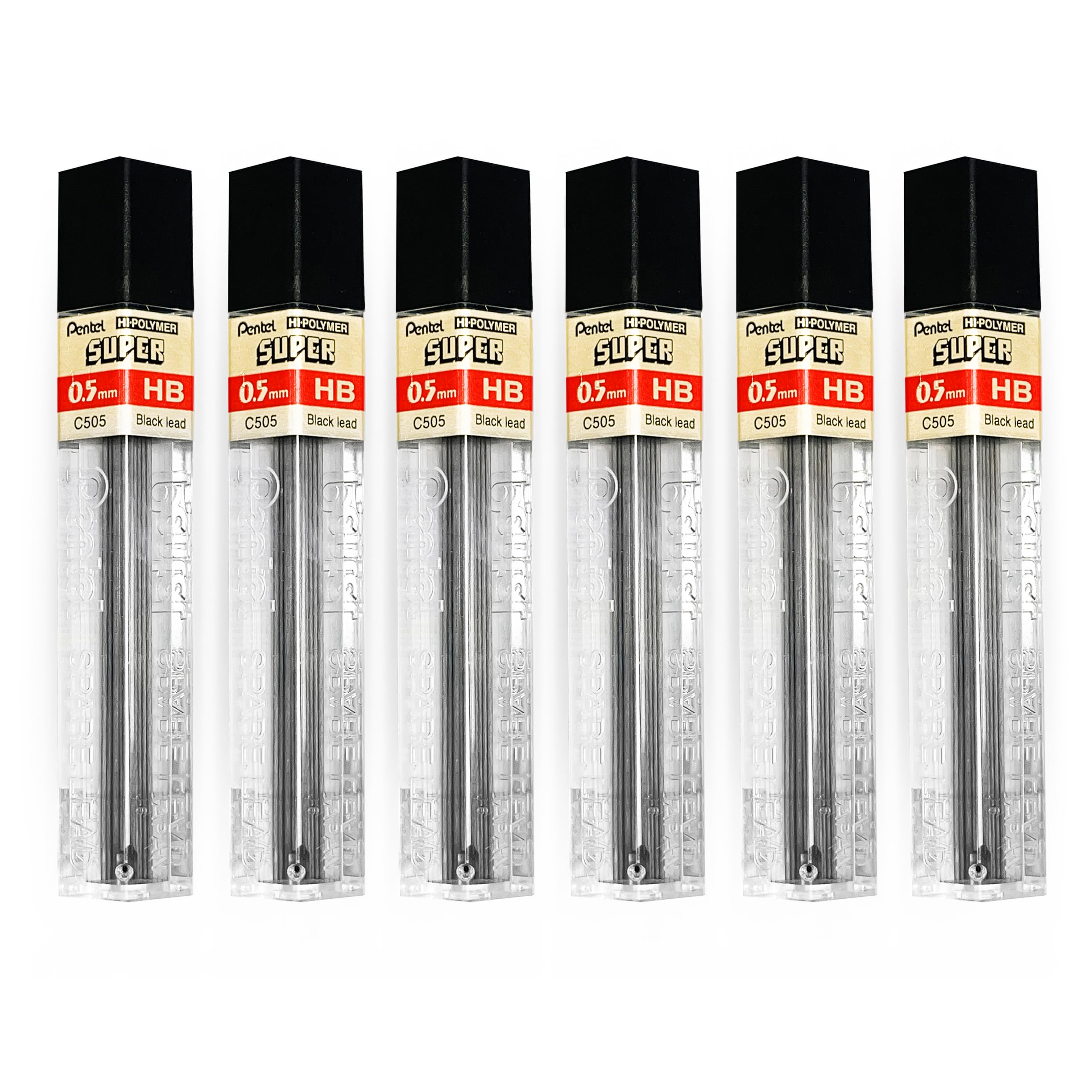 Pentel Super Polymer Refill Replacement Spare Leads for Automatic & Mechanical Pencils (Pack of 6, 0.5mm HB)