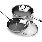 Scanpan Stratanium+ Nonstick Stainless Steel 9.5 & 11" Fry Pan Skillet Set with Lids - Maitre D' - Made in Denmark