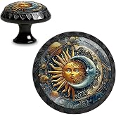Yiruhe 4 Pack Sun and Moon in Cosmic Funny Kitchen Cabinet Knobs Crystal Glass Round Drawer Pulls for Dresser Cupboard Door Handles
