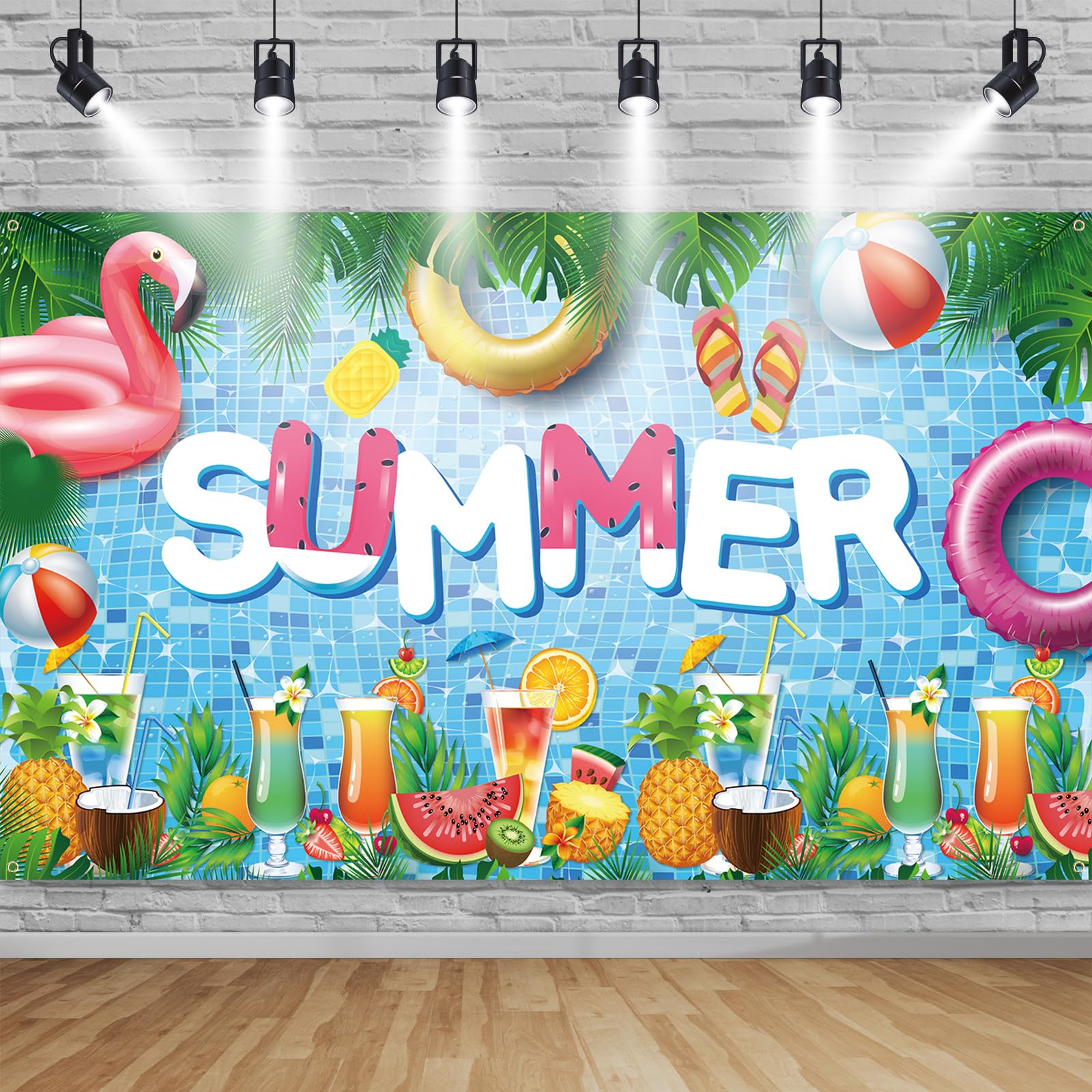 TUTUXMA Summer Decorations Banner, Pool Party Banner Backdrop, Hawaiian Pool Party Photo Booth Sign Tropical Decorations Background for Summer Theme Birthdays Beach Seaside Supplie 185×110cm