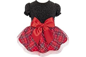 Fitwarm Christmas Puff Sleeve Dog Dress, Elegant Dog Christmas Outfit, Doggy Clothes for Small Dogs Girl, Pet Apparel, Black, Red, Small