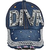 Popfizzy Bling Hat for Women and Girls, Fun Rhinestone Baseball Cap, Bejeweled Distressed Denim Hat, Bling Gifts for Women