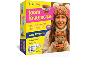 CRAFTILOO Knitting Kit for Kids – Beginner Knitting Kit to Make a Hat & Cat – Quick Knit Loom Kit with Yarn, Tools & Instructions – Knitting for Beginners Kit for Girls & Boys Ages 8+