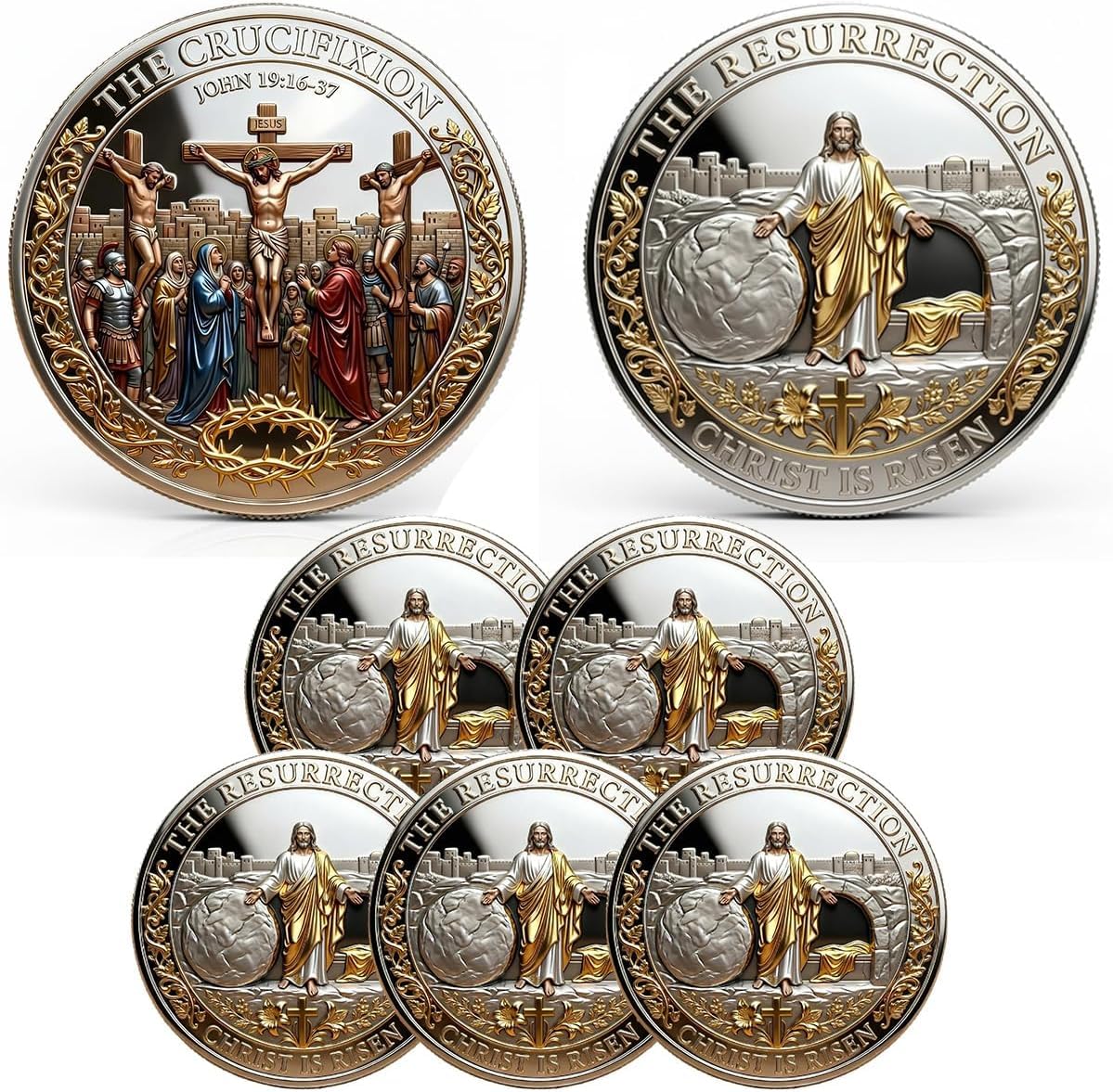 Easter Memorial Coin, The Crucifixion of Jesus Christ Commemorative Coin,5 Pcs