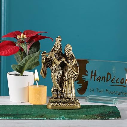 Two Moustaches Brass Radha Krishna Pair Idol