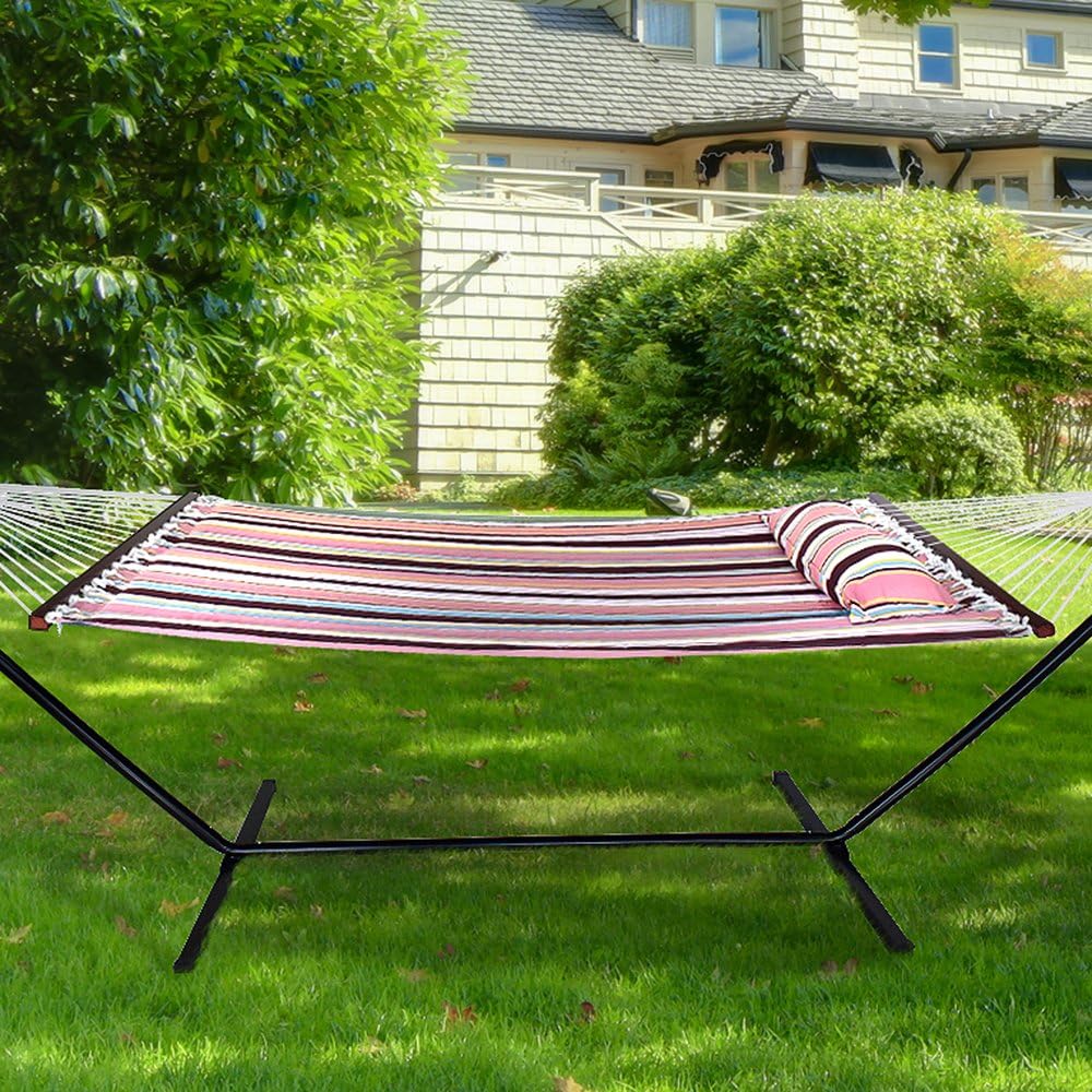 Sorbus Hammock with Stand & Spreader Bars and Detachable Pillow, Heavy Duty, 450 Pound Capacity, Accommodates 2 People, Perfect for Indoor/Outdoor Patio, Deck, Yard (Hammock with Stand, Mocha) : Garden & Outdoor