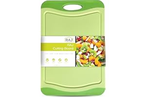 RAJ UNIQUE COLLECTION Raj Plastic Cutting Board Reversible Cutting board, Dishwasher Safe, Chopping Boards, Juice Groove, Large Handle, Non-Slip, BPA Free (Medium (14.37" x 9.84"), Lime Green)