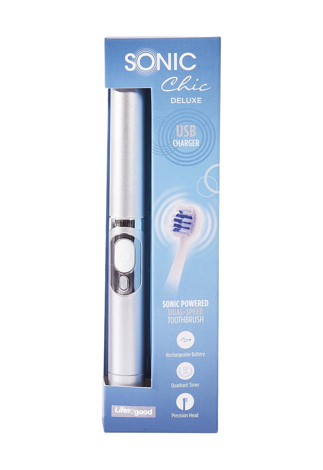 Sonic Chic Deluxe Rechargeable Travel Toothbrush, Silver Amazon.co.uk