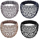 FZBNSRKO 4 Pcs lace headbands for women,Wide Floral Pearl Lace Elastic Headbands Hair Accessories for Women Fashion,Random color
