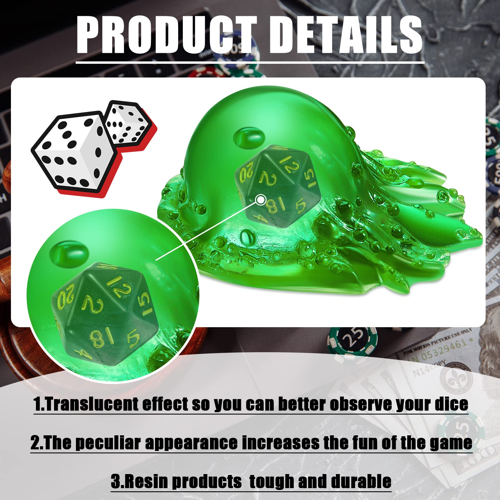 Deekin Dice Jail Gelatinous Cube Dice Prison Resin Cage Translucent Miniature Accessory for Table Game Party Gatherings Gifts(Green)