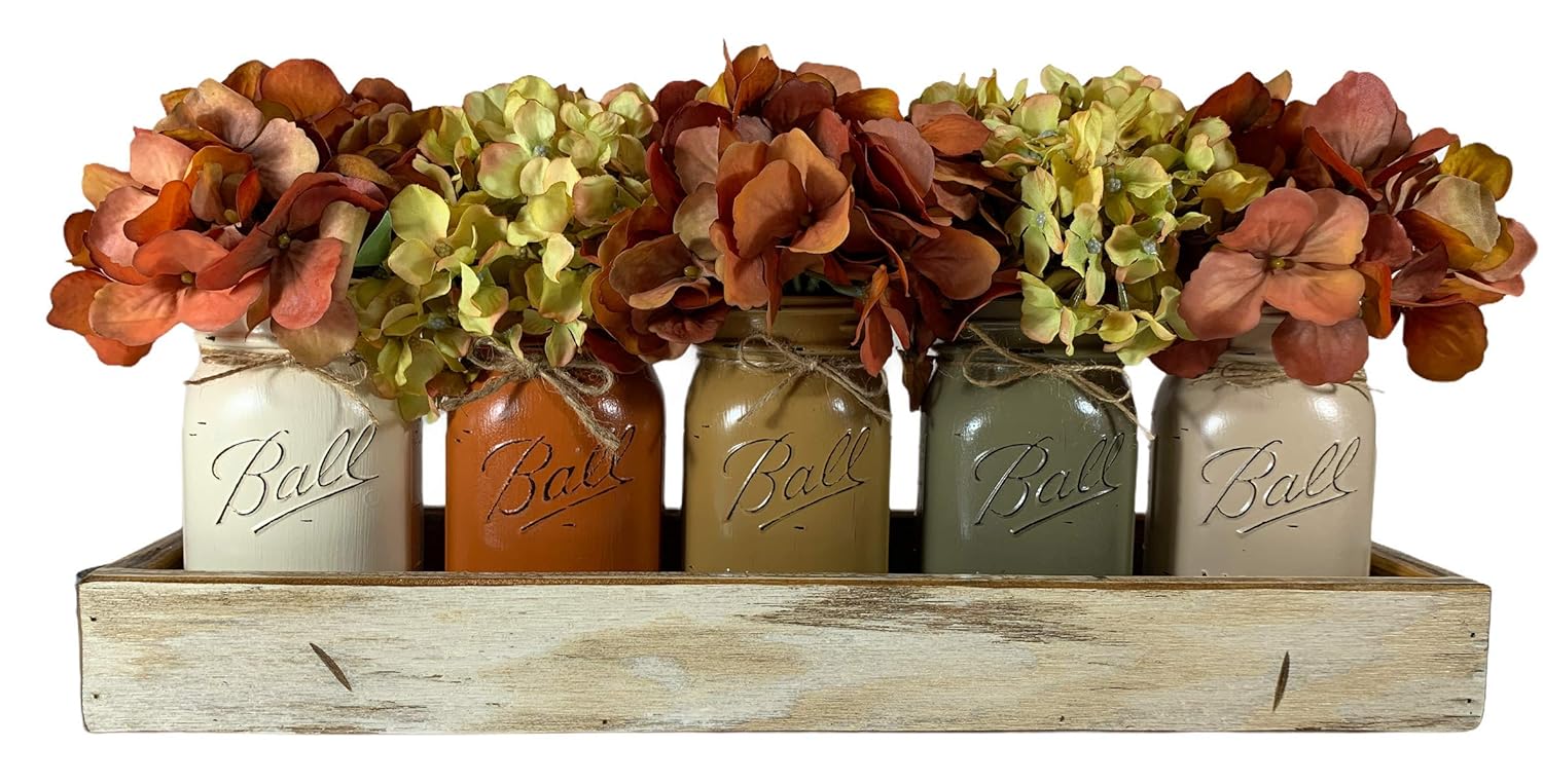 FALL Mason Canning JARS in Wood ANTIQUE WHITE Tray