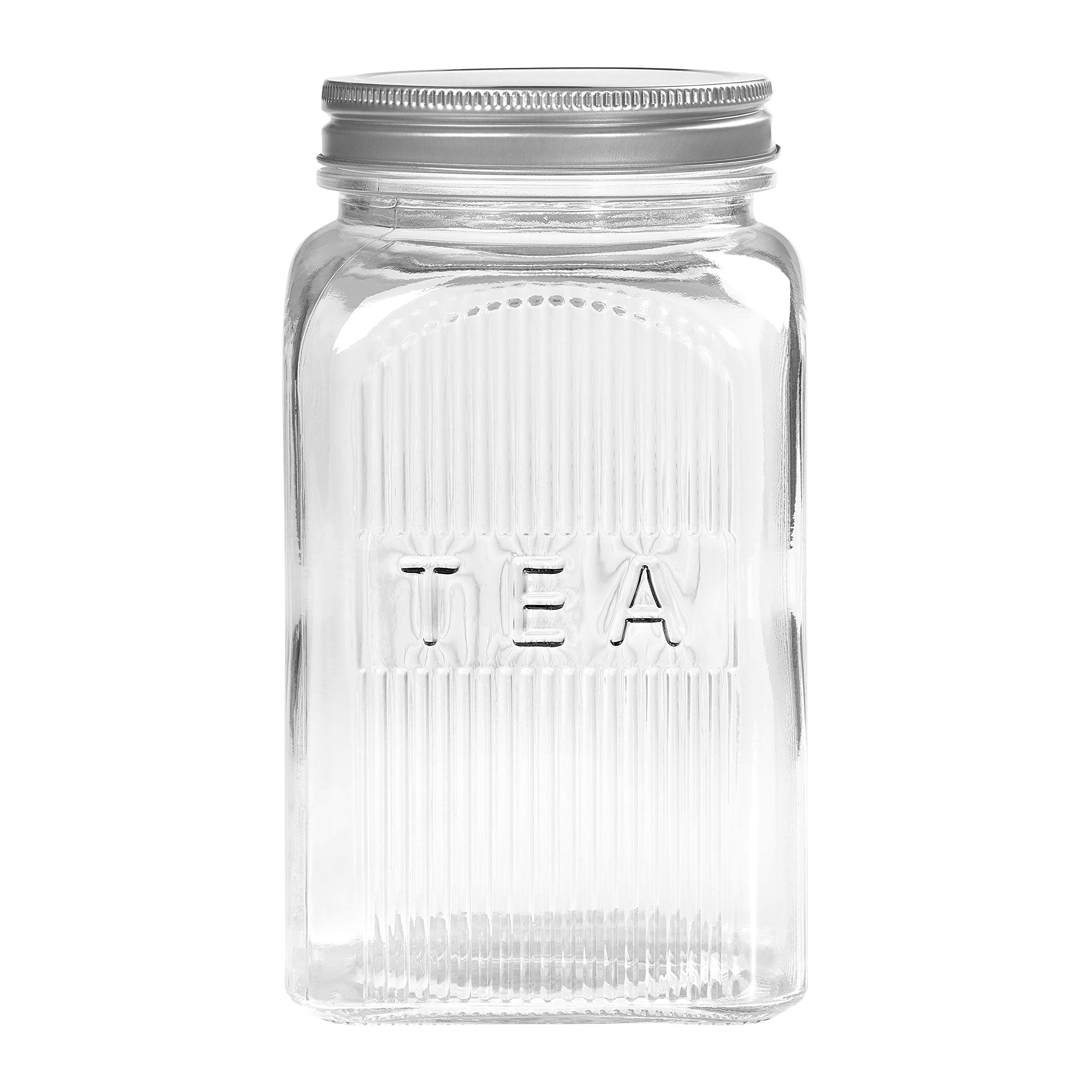 Tala Glass Storage Canister for Tea, Clear Ribbed Glass Container with a Capacity of 1250 ml, With Screw top lid this jar is ideal for storing Loose Tea and Traditional Tea Bags