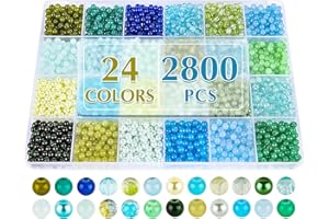 XSEINO About 2800 PCS 4mm Glass Beads Bracelet Making Kit,24 Assorted Dreamy Blue Ocean and Green Series Colorful Crystal Beads for Bracelet and Jewelry Making and DIY Crafts,Friendship Bracelets