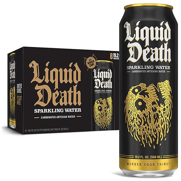 LIQUID DEATH, SPARKLING MOUNTAIN WATER, 8-PACK (19.2OZ CANS), REAL MOUNTAIN SOURCE, INFINITELY RECYCLABLE ICE-COLD CANS, AMERICAN MADE