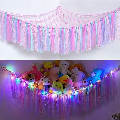 MHJY Handmade Toy Hammock Net with LED Light Large Wall Hanging Organizer